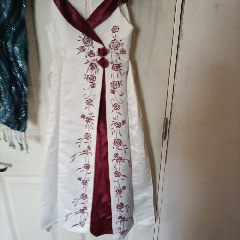 Charming White and Burgundy Floral Dress